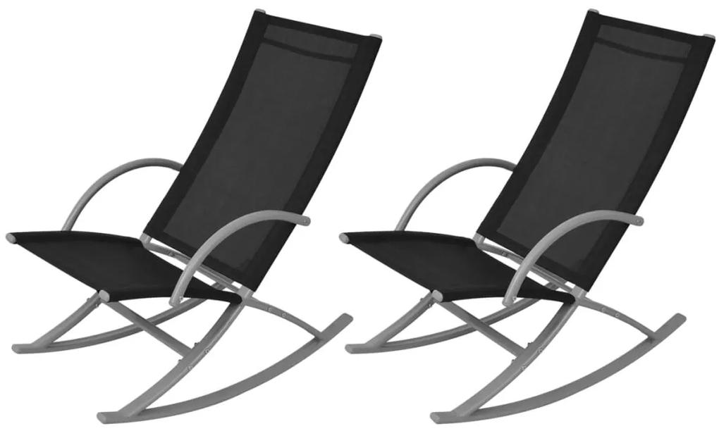 42163 vidaXL Cadeiras de baloiço jardim 2 pcs aço e textilene preto