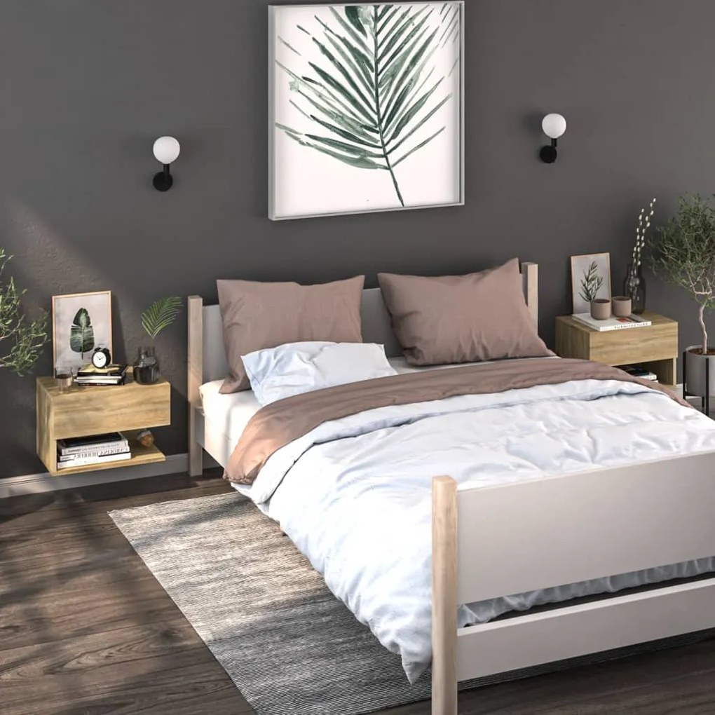 810960 vidaXL Mesas de cabeceira montagem na parede 2 pcs carvalho sonoma