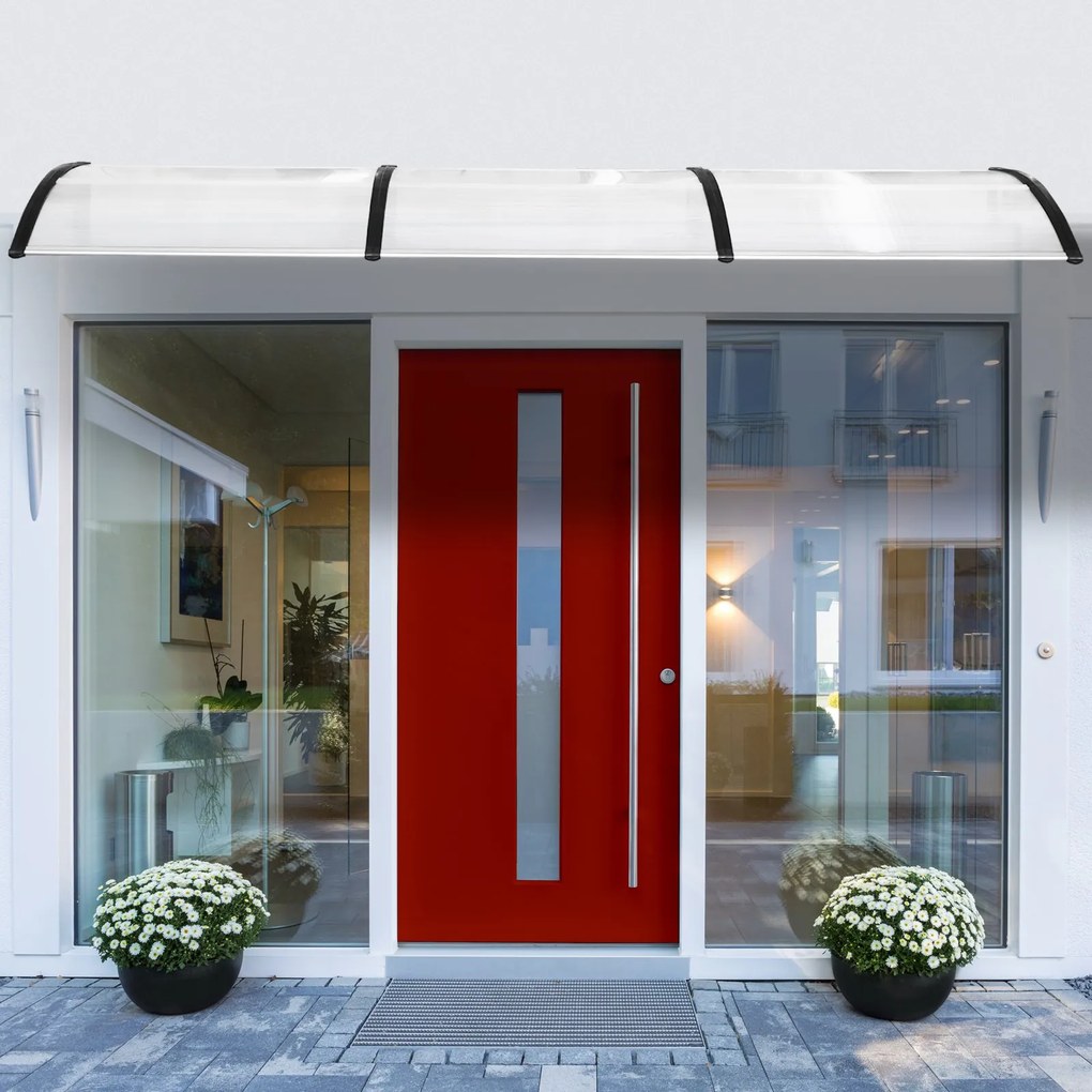Outsunny Cobertura telhado para portas janelas toldo Terraços de policarbonato de 5mm Transparente Proteção contra chuva e sol 90x295x25cm