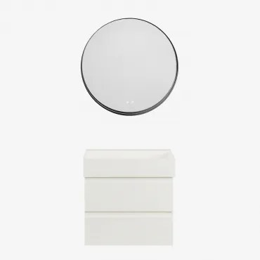 Conjunto De Móvel De Casa De Banho Suspenso Em Madeira E Folha De Freixo Com Lavatório Integrado Ona Branco & Redondo Led - Sklum