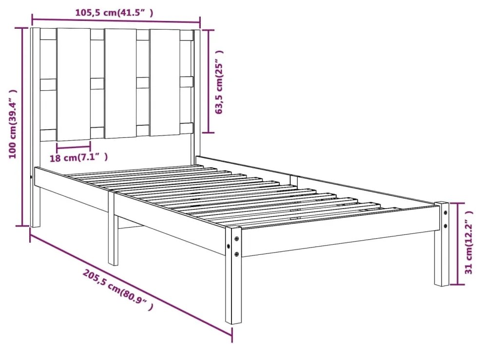 Estrutura de cama 100x200 cm pinho maciço branco