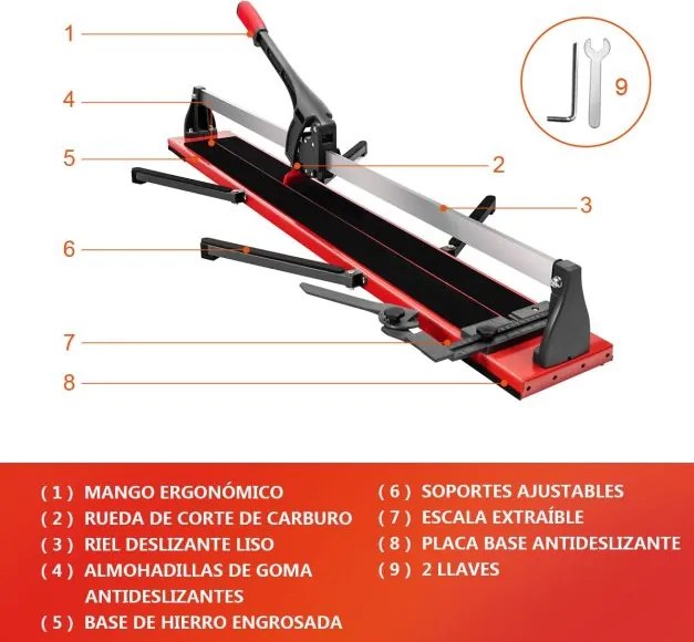 Máquina de corte de precisão para azulejos com 4 suportes ajustáveis Base espessa e estável 143 x 23 x 23 x 23 cm