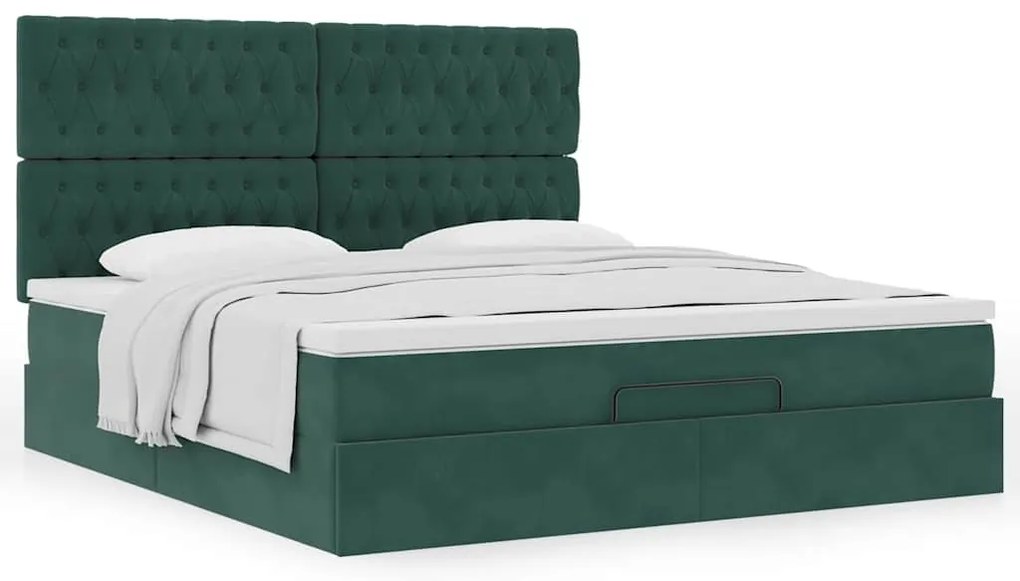 Estrutura de cama otomana com colchão verde escuro veludo