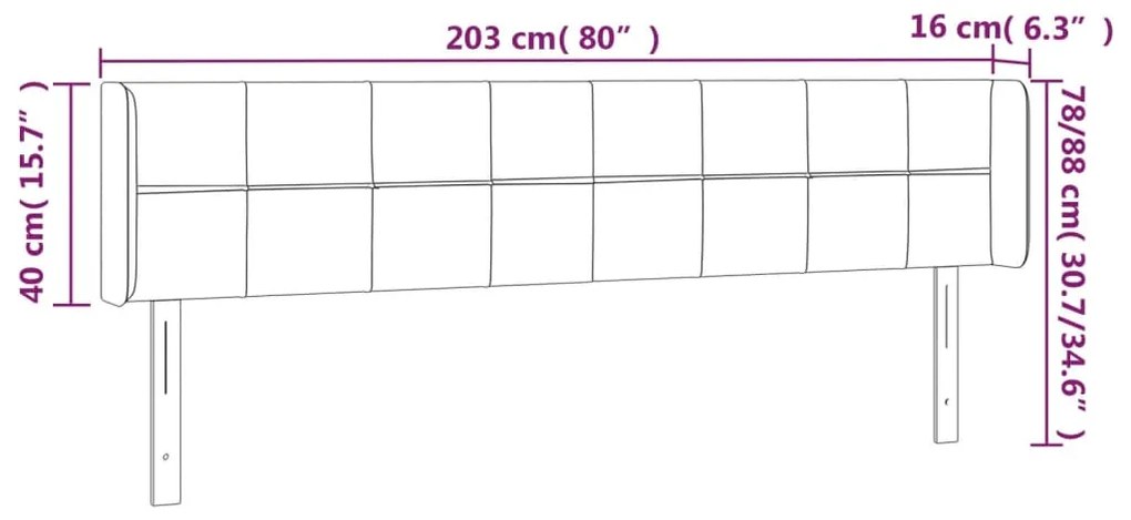 Cabeceira de cama c/ abas tecido 203x16x78/88cm cinzento-escuro