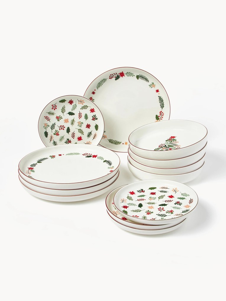 Conjunto de loiça natalício em porcelana Eve, 4 pessoas, conjunto de 12