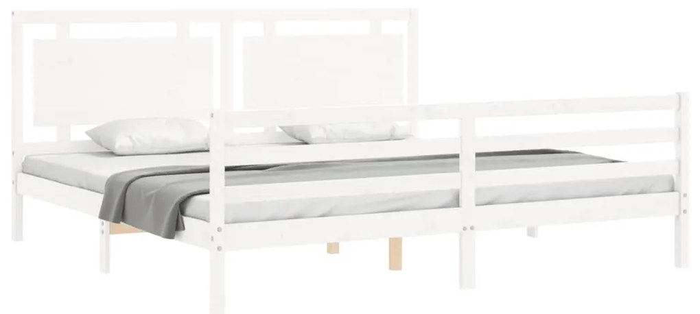 Estrutura de cama com cabeceira 200x200cm madeira maciça branco