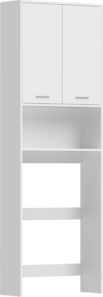 HOMCOM Armário sobre máquina de lavar, armário alto para banheiro com 2 portas e compartimento aberto, 66 x 24 x 191 cm, Branco | Aosom Portugal