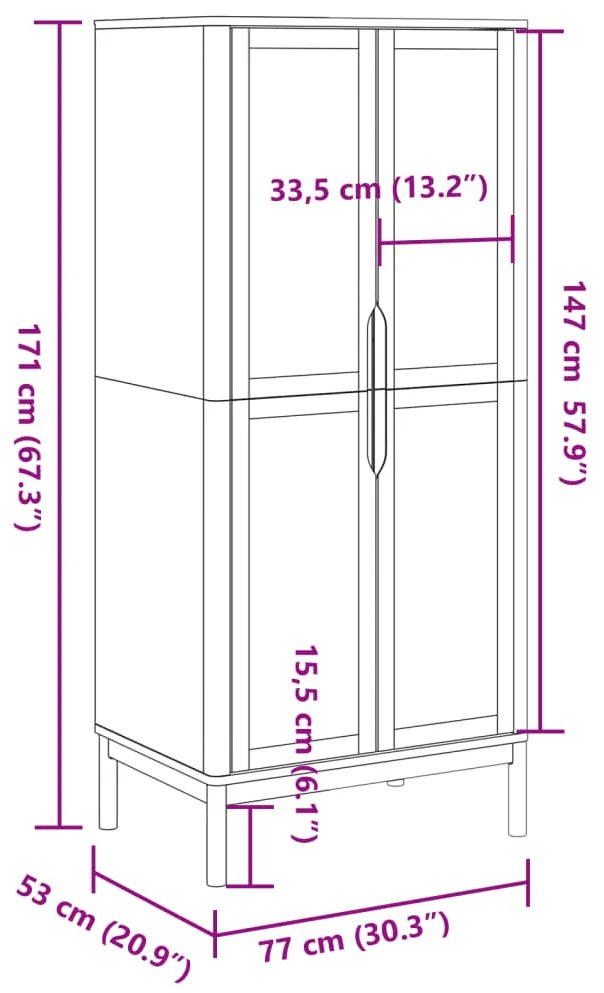 Roupeiro FLORO 77x53x171 cm madeira de pinho maciça branco