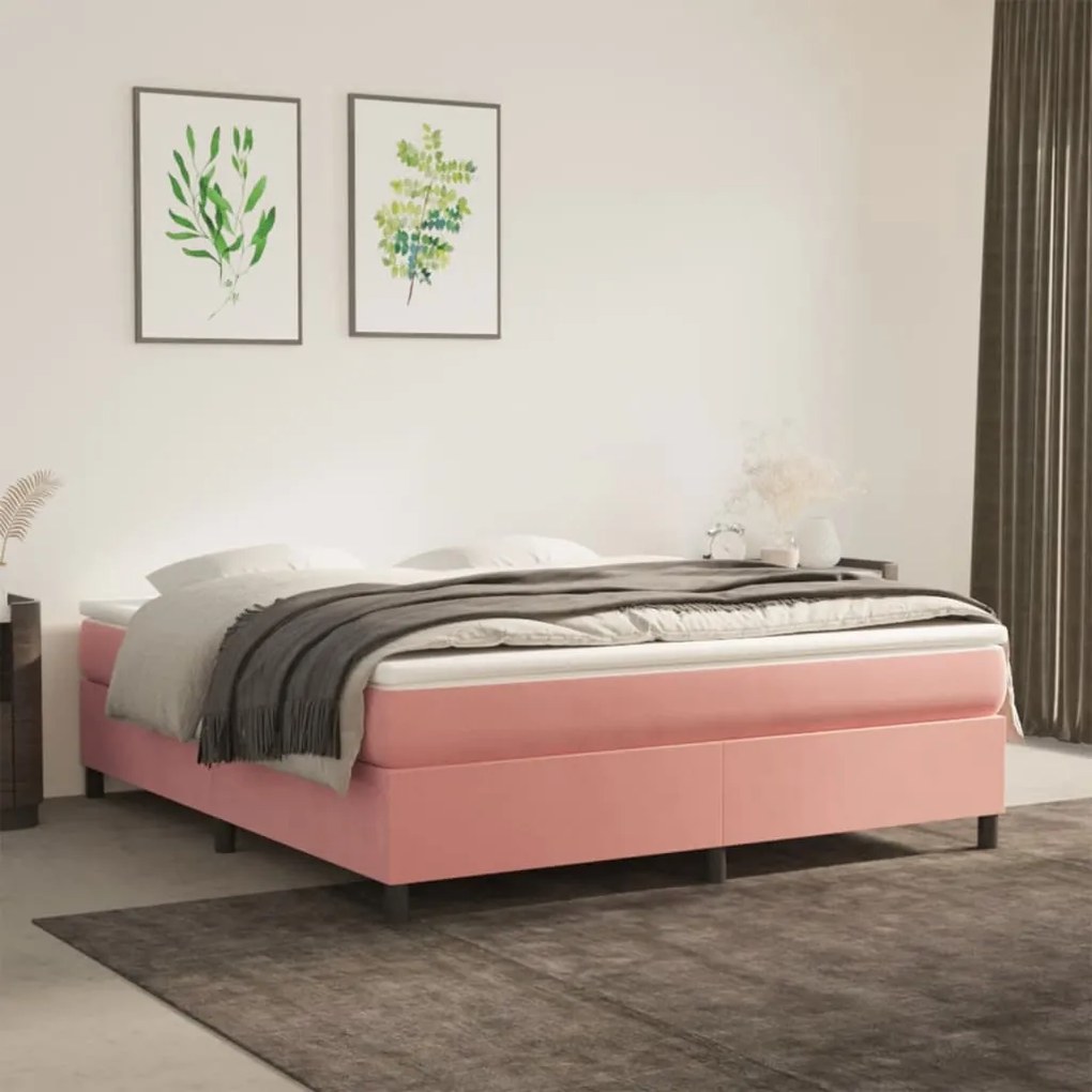3121137 vidaXL Estrutura de cama 180x200 cm veludo rosa