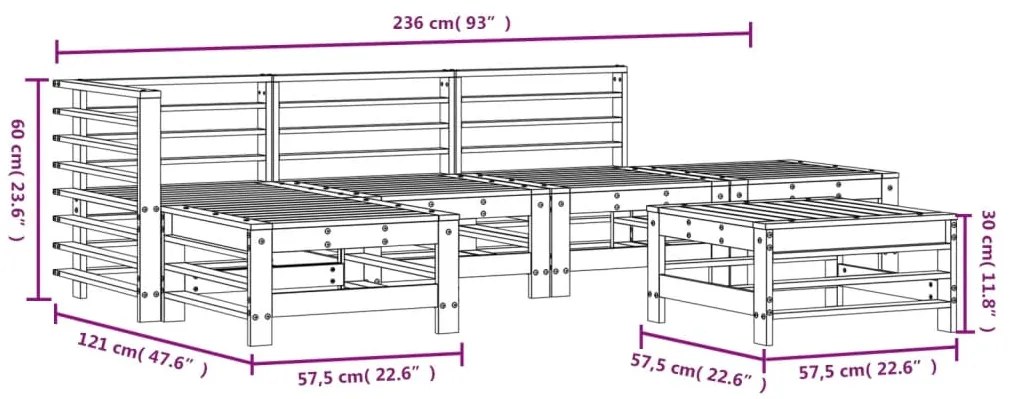 6 pcs conjunto lounge de jardim pinho maciço
