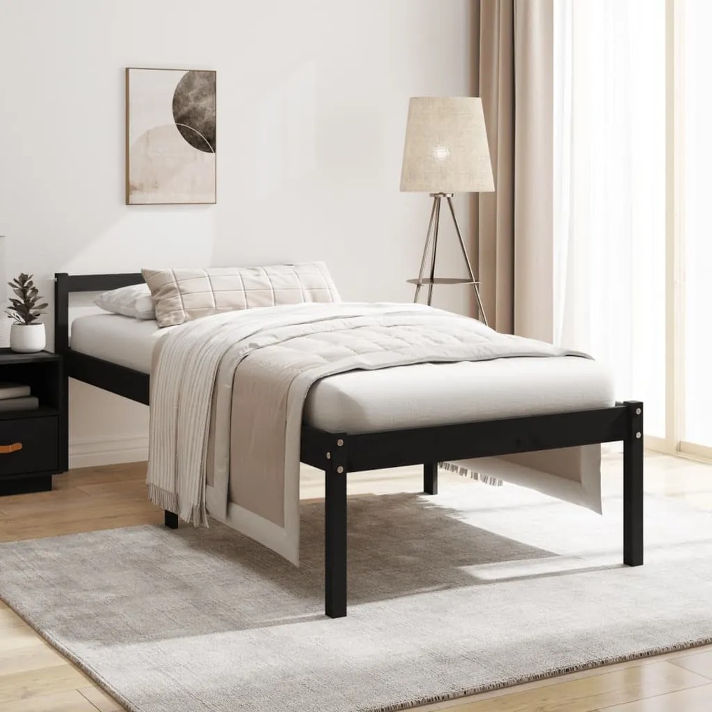 Estrutura de cama solteiro 90x190 cm pinho maciço preto