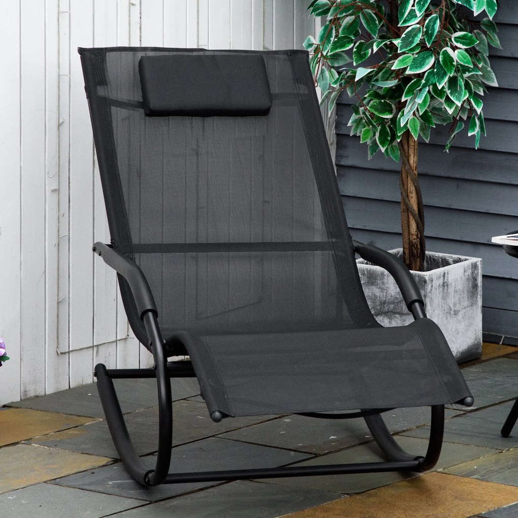 Cadeira de baloiço ergonómica com encosto, braços em metal galvanizado e tecido Textilene, 62 x 150