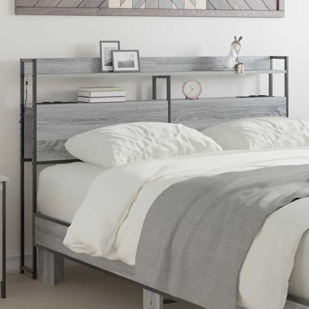 Cabeceira de armazenamento Cinza sonoma 135 cm