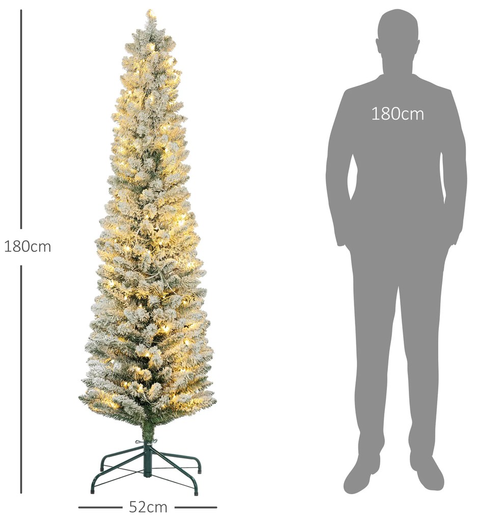 Árvore de Natal 180 cm Árvore de Natal Artificial Nevada com 150 Luzes LED 329 Ramos e Suporte de Metal Verde e Branco