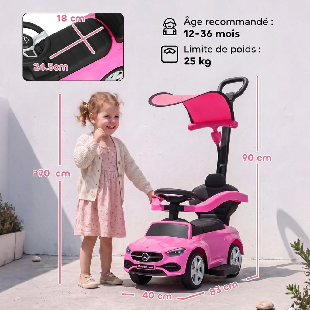 Andarilho para Crianças, 83 x 40 x 90 cm, Design 3-em-1, Rosa