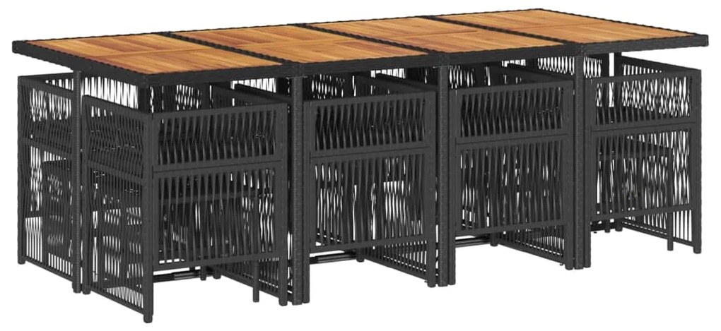 13 pcs conjunto de jantar p/jardim com almofadões vime PE preto