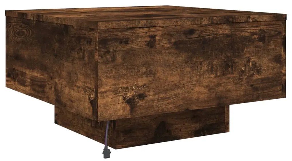 Mesa de centro com luzes LED 55x55x31 cm carvalho fumado