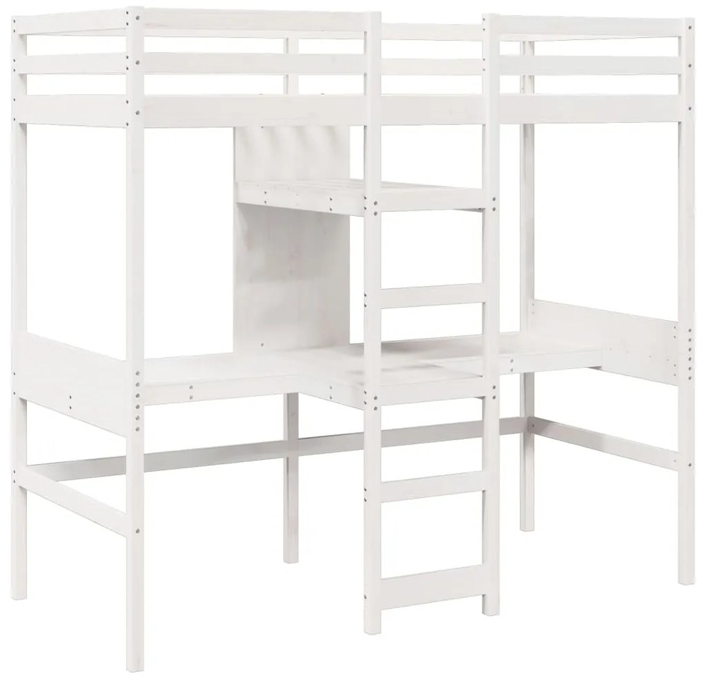 Cama alta sem colchão 90x190 cm pinho maciço branco