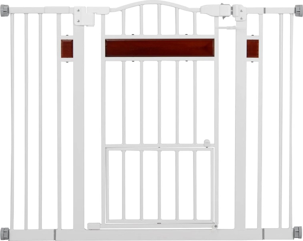 Grelha de proteção para cães ou bebes 74-104 cm x 76 cm, para porta sem perfuração, grelha de proteção com porta pequena, branca.