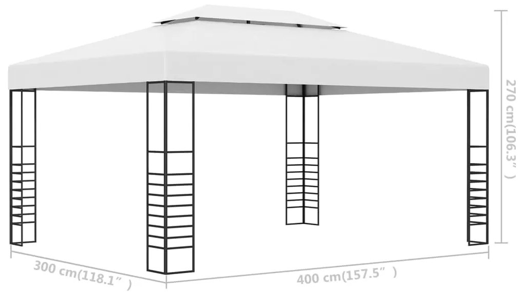 Gazebo de jardim 4x3x2,7 m aço revestido a pó branco