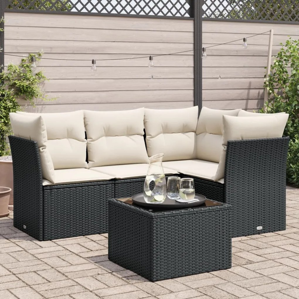 vidaXL 5 pcs conjunto sofás de jardim com almofadões vime PE preto