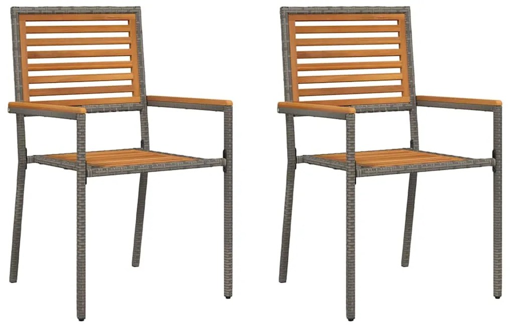 Cadeiras de Jardim Empilháveis - 2 pcs em Rattan Poliéster Cinza