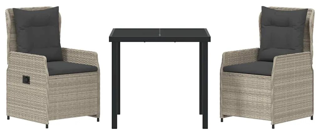 Conjunto de Jantar de Jardim 3 Peças Cinza Claro em Rattan Sintético