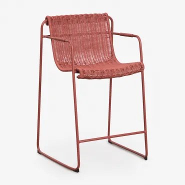 Banqueta Alta Empilhável Com Braços Em Vime Sintético E Aço Revia Terracota & ↑65 Cm - Sklum