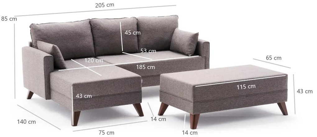 Sofá-Cama de Canto Bella – Castanho – 205 cm Largura x 85 cm Altura x