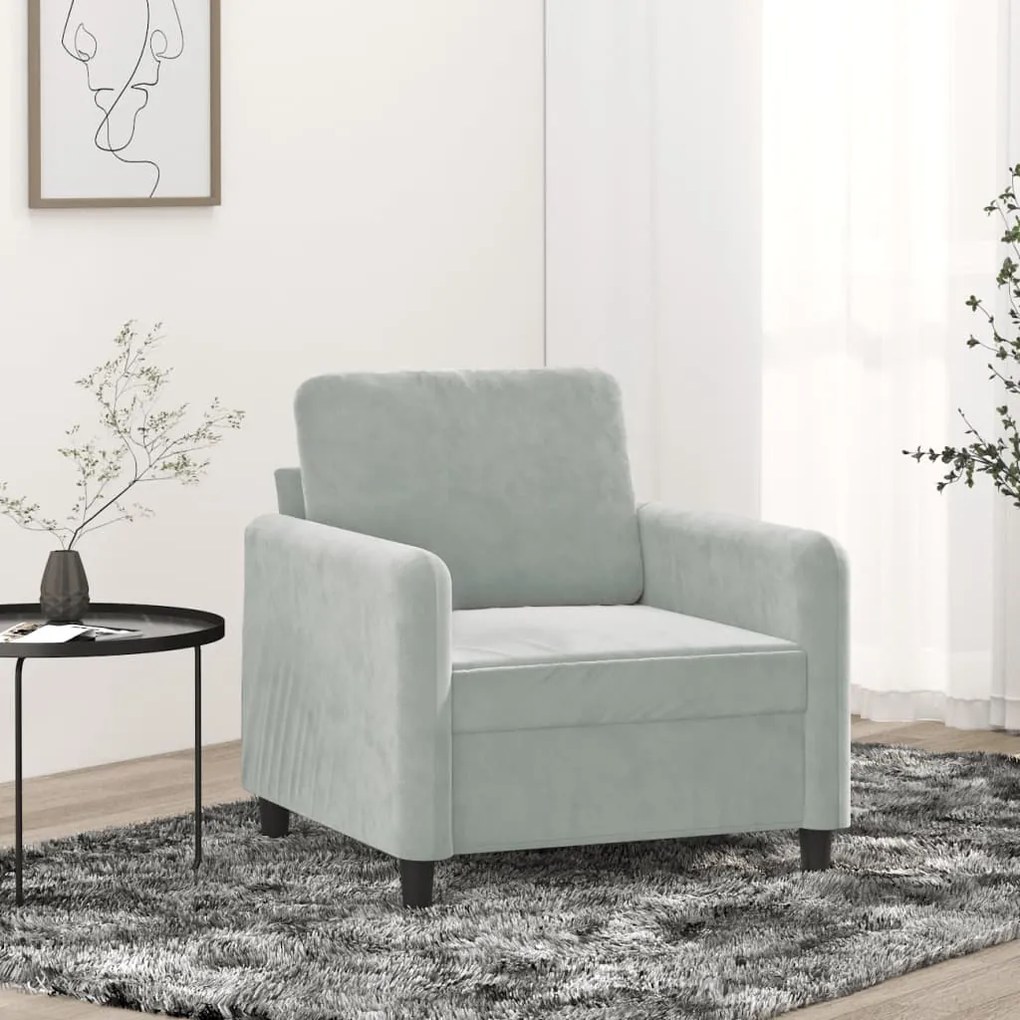 Poltrona 60 cm veludo cinzento-claro