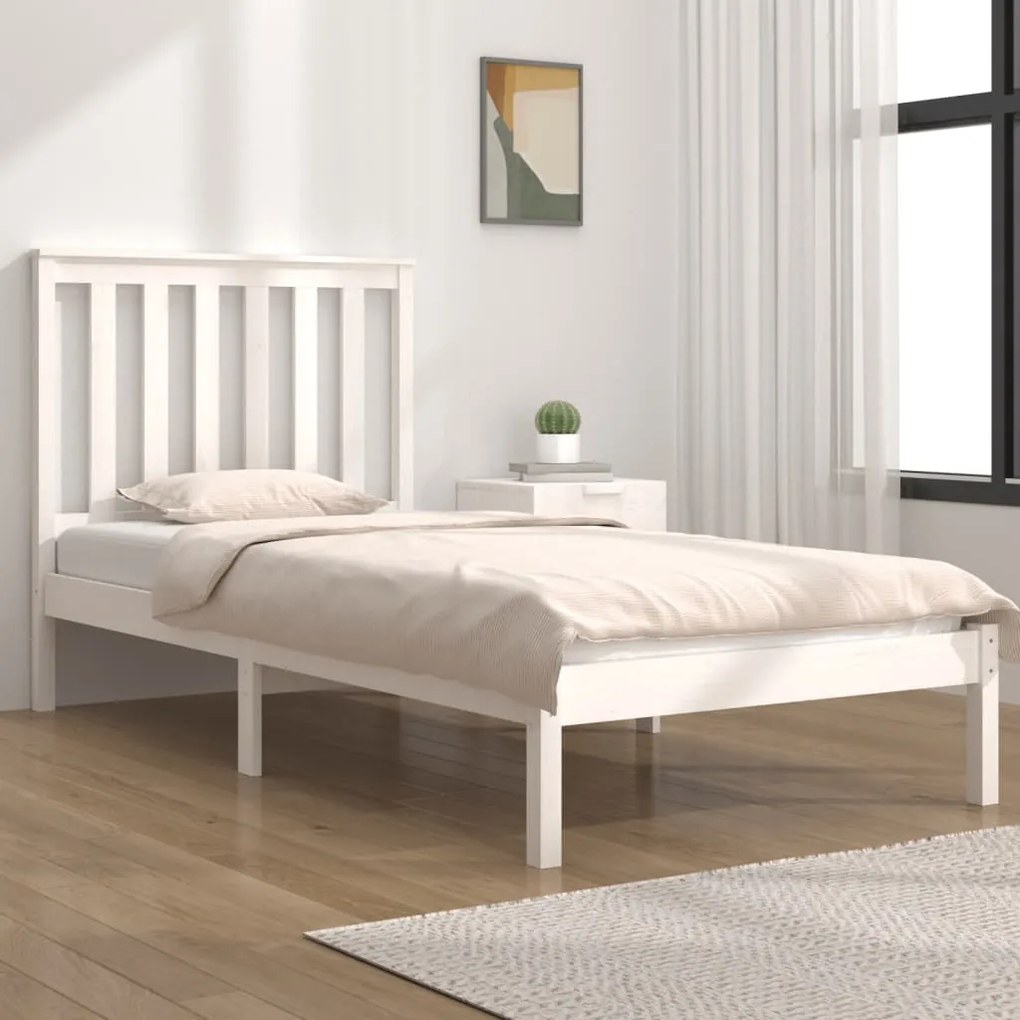 vidaXL Estrutura de cama pequena solteiro 75x190cm pinho maciço branco