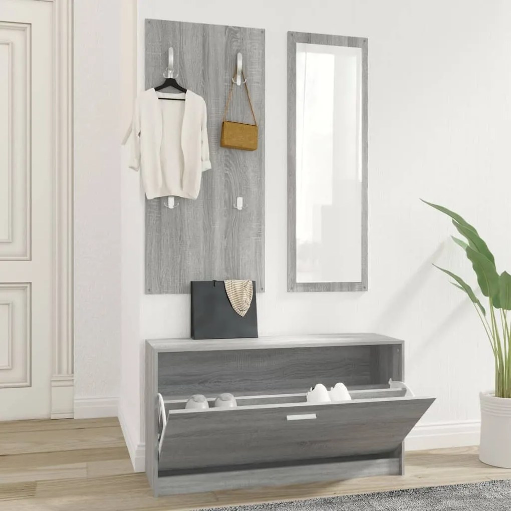 vidaXL Conjunto de sapateira 3 em 1 derivados madeira cinzento sonoma