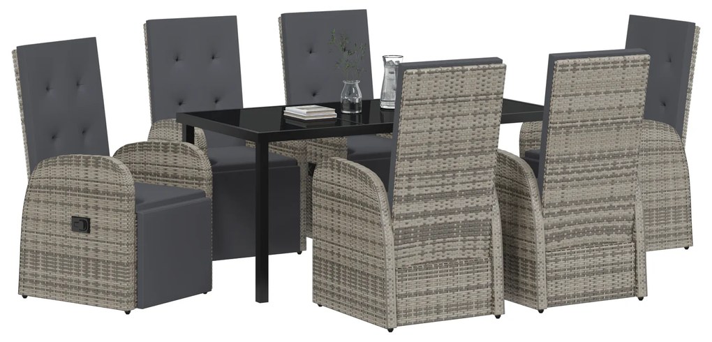 Conjunto de Jantar de Jardim com Almofadas Cinza Rattan Poliéster