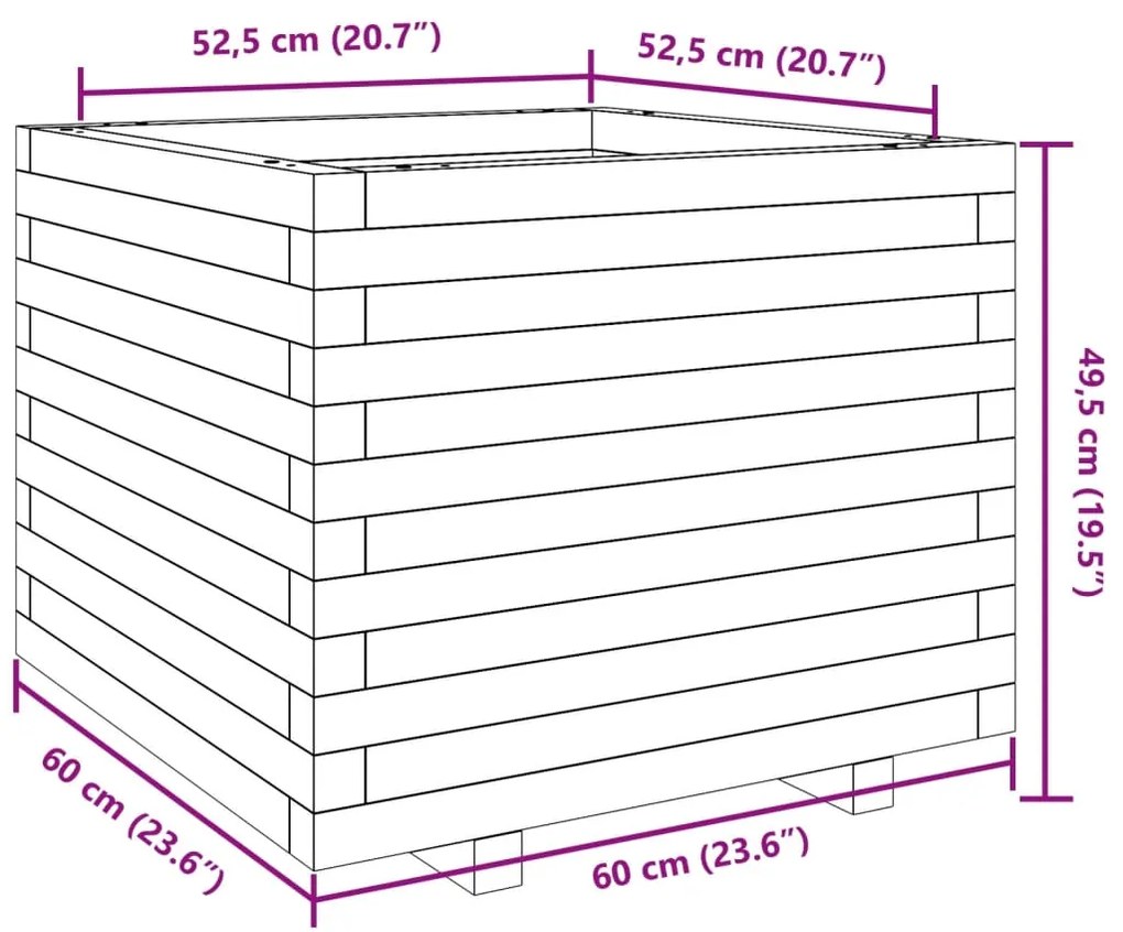 Vaso/floreira de jardim 60x60x49,5 cm pinho maciço branco