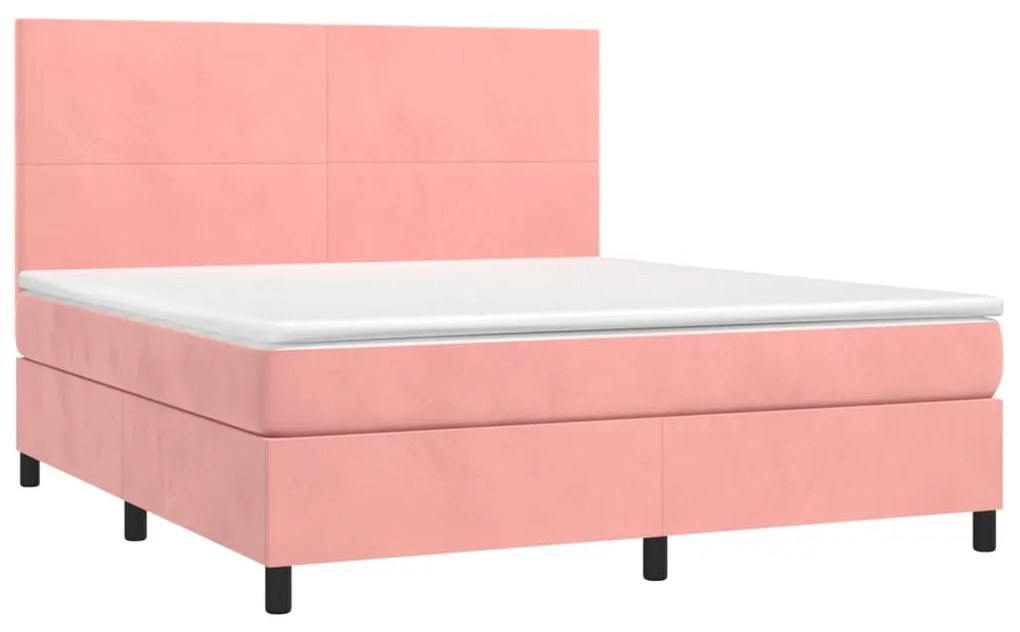 Cama box spring c/ colchão/LED 160x200 cm veludo rosa