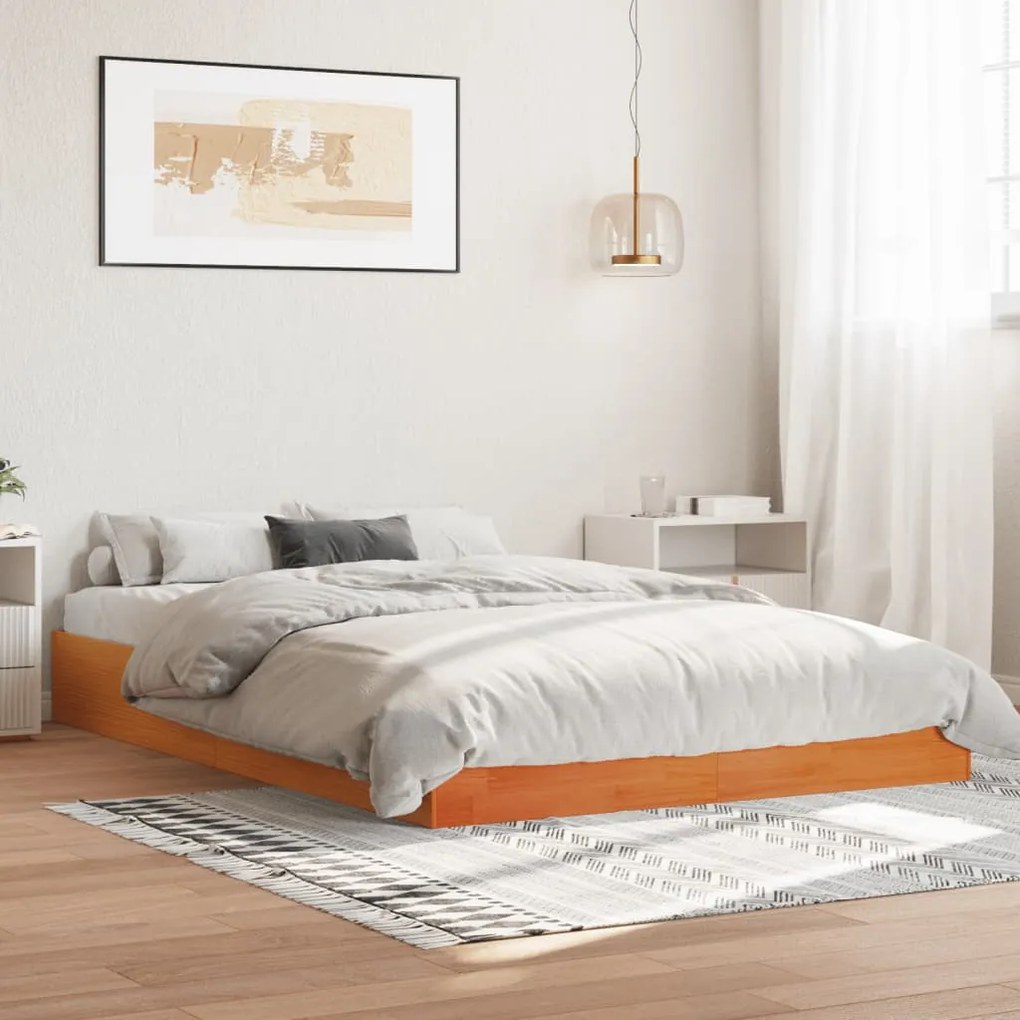 Cama sem colchão 160x200 cm madeira pinho maciço castanho-mel