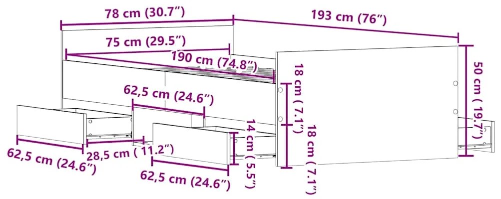 Estrutura de Cama sem Colchão Carvalho Artesão 75x190 cm Madeira Engen