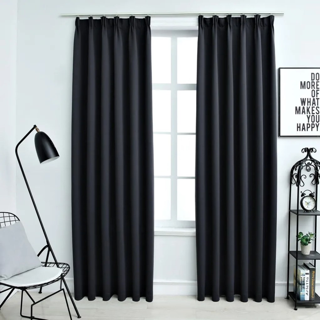 134416 vidaXL Cortinas blackout com ganchos 2 pcs 140x245 cm preto