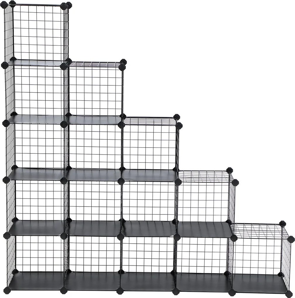 Armario de encaixe Plástico 16 cubos de grelha 123 x 31 x 123 cm preto