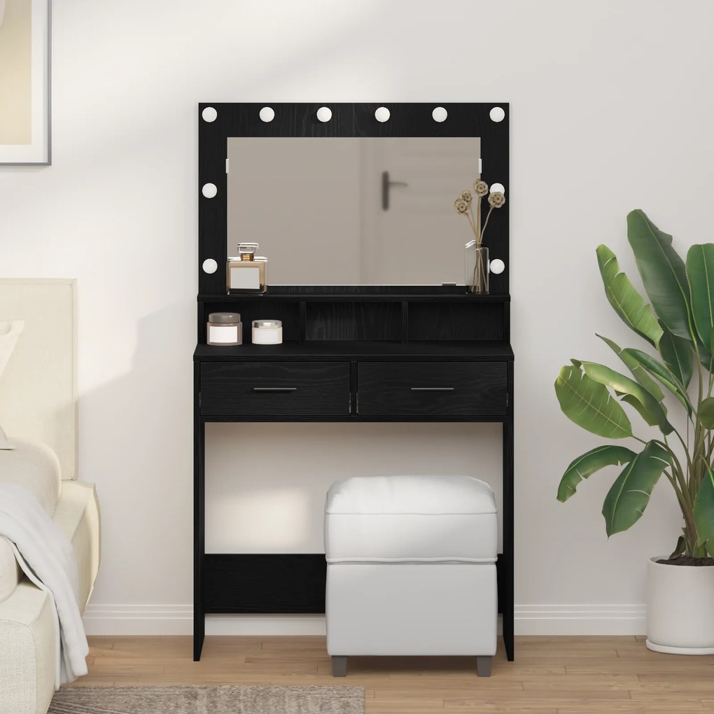 Mesa de Maquilhagem vidaXL com Luzes de LED Carvalho Preto 79x41x135 cm
