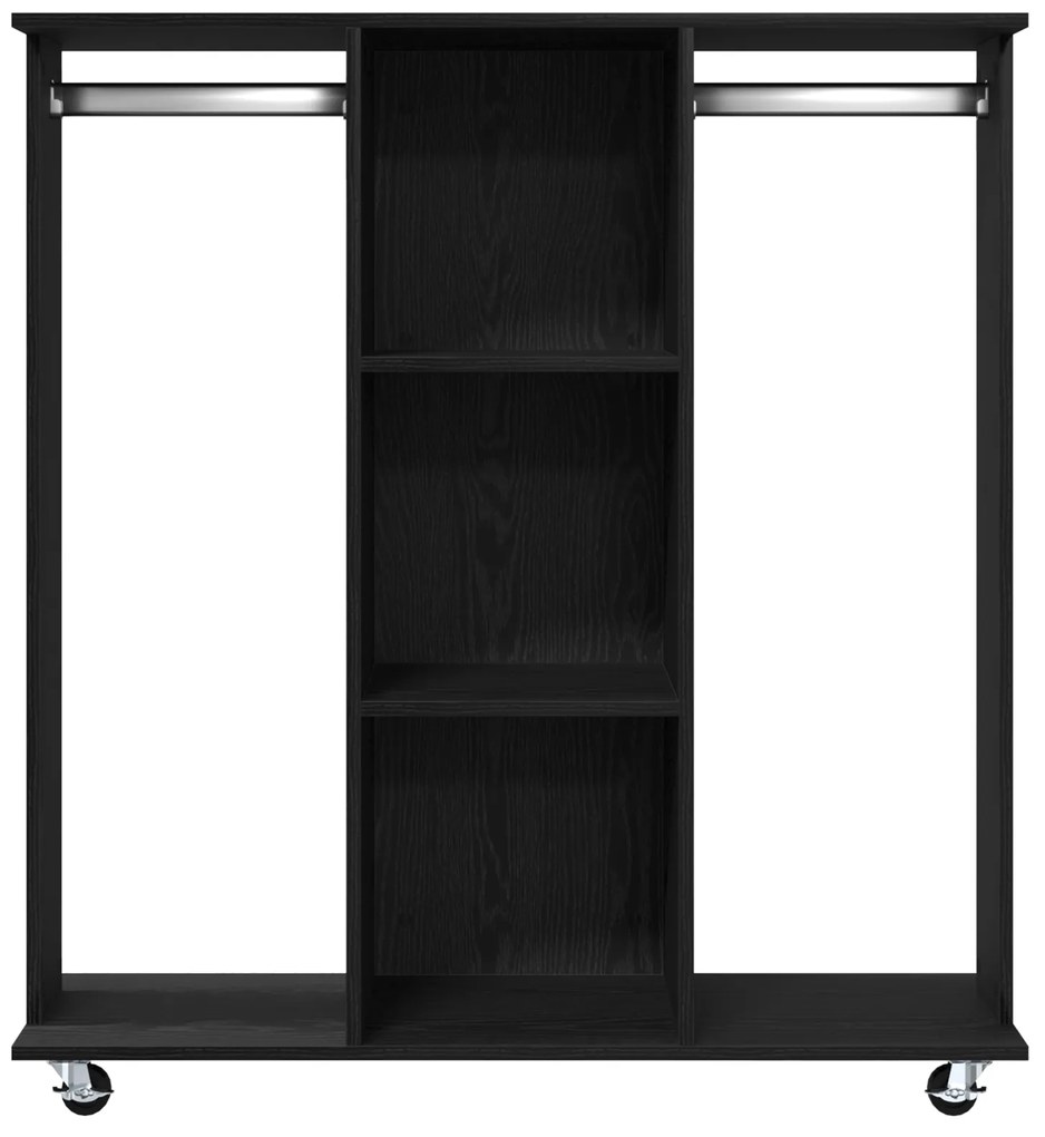 Guarda-roupas com Rodas em Carvalho Preto 102x38x110 cm Madeira de Eng