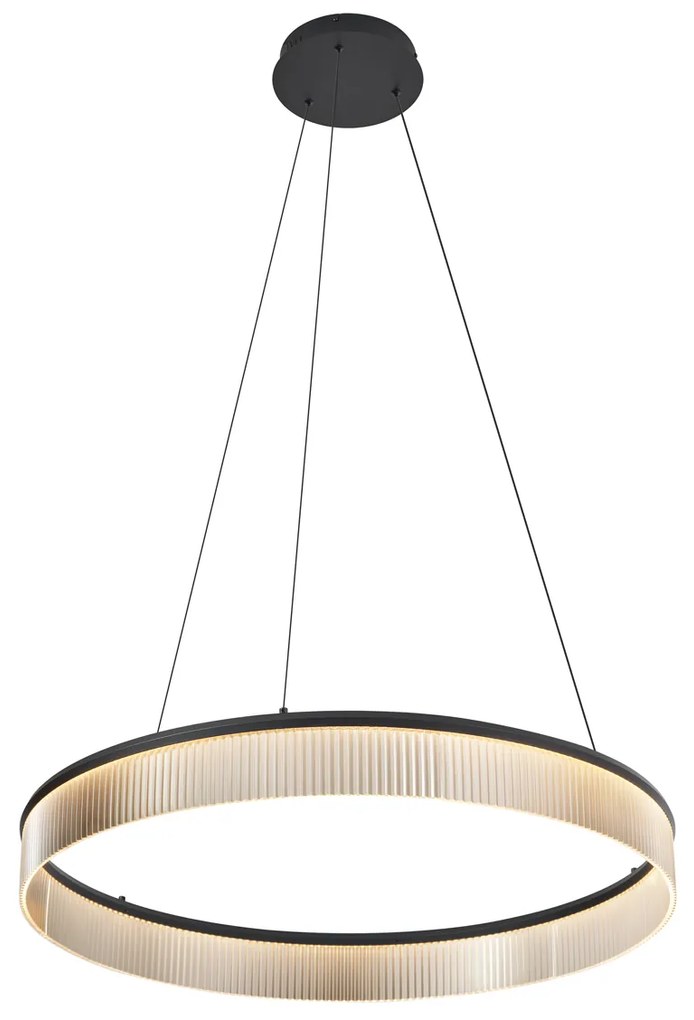 Candeeiro suspenso moderno preto 78cm incl. LED regulável em 3 níveis - Anello Chandelier Moderno