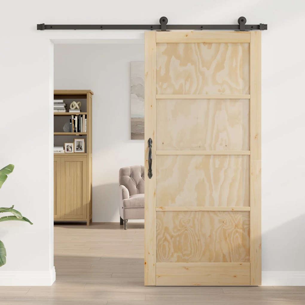 Porta Deslizante vidaXL com Conjunto de Ferragens 93x202 cm Madeira de