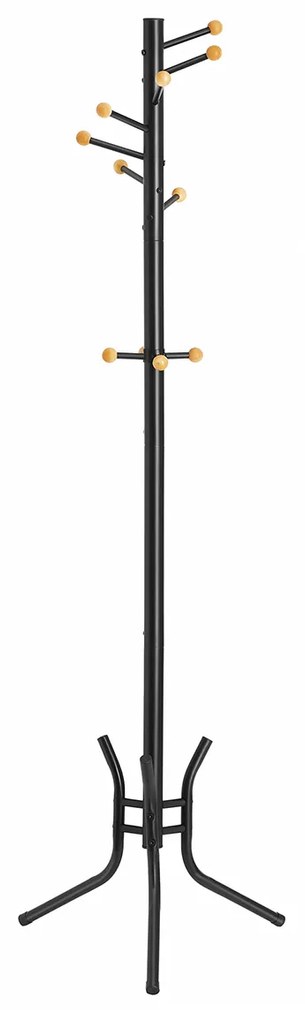 Cabideiro SONGMICS, cabideiro de metal independente, 11 ganchos com extremidades de madeira, para casacos, chapéus, bolsas, 53,5 x 53,5 x 173 cm, preto RCR028B01