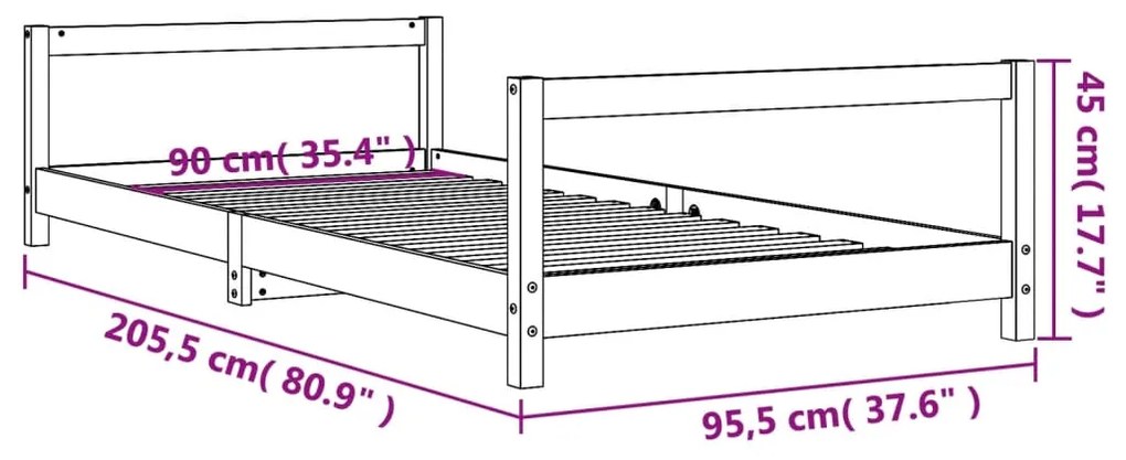 Estrutura de cama infantil 90x200 cm pinho maciço