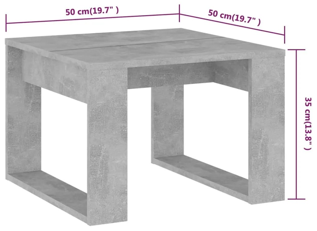 Mesa de apoio 50x50x35 cm derivados de madeira cinzento cimento