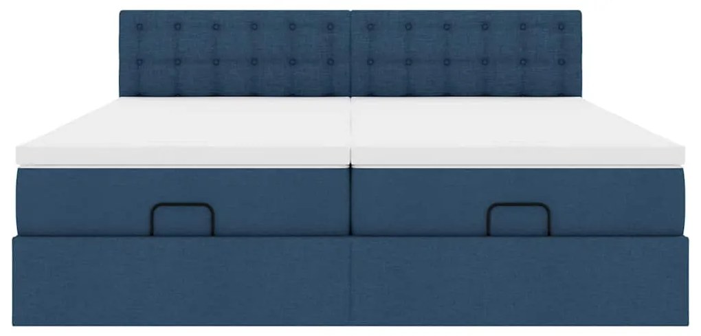 Estrutura de cama otomana com colchões 180x200cm tecido azul