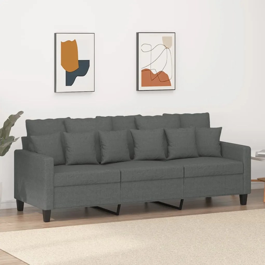 vidaXL Sofá de 3 lugares 180 cm tecido cinza-escuro