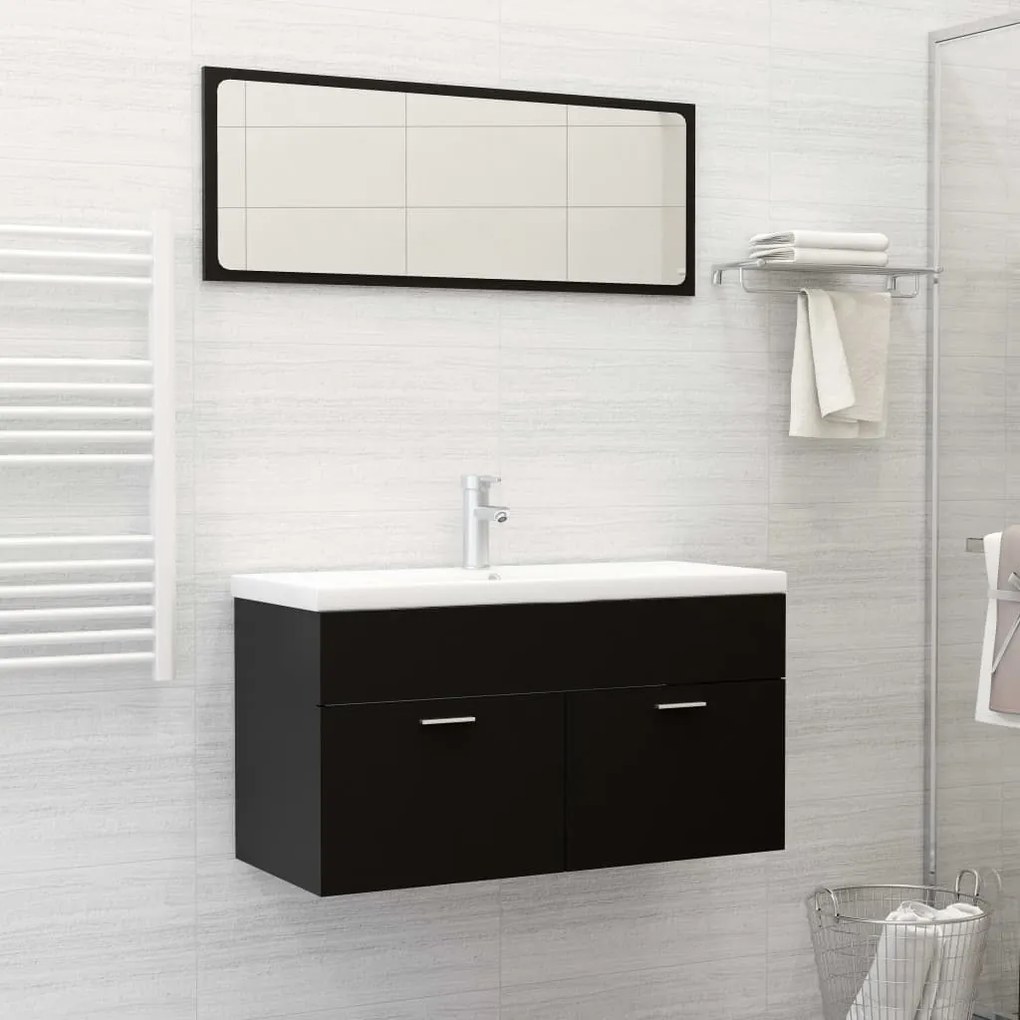 804801 vidaXL 2 pcs conjunto de móveis de casa de banho contraplacado preto