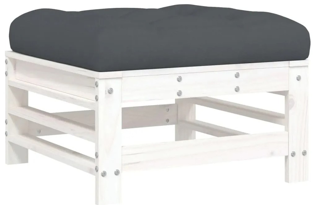6pcs conjunto lounge jardim c/ almofadões madeira maciça branco